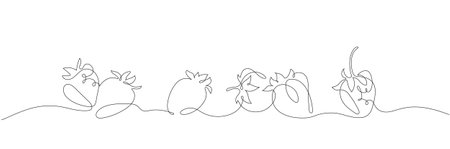 Outline vector clip art with strawberries in one lineのイラスト素材
