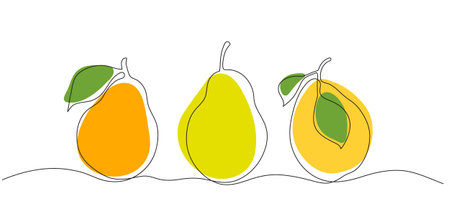 Color vector clip art with pears in one lineのイラスト素材