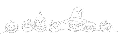 Vector graphic pumpkins in one line technique in a set for Halloweenのイラスト素材