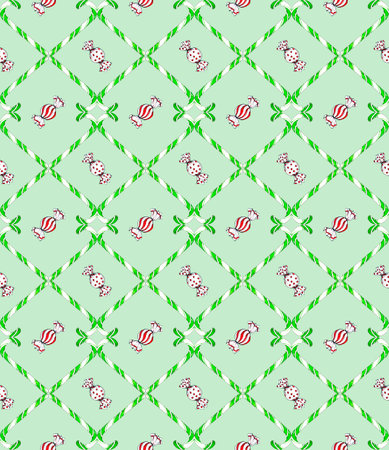 Christmas candy ornament in green tone seamless patternの写真素材