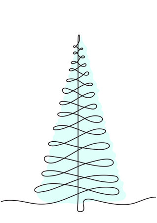 Graphic simplified vector Christmas tree in blue tone with one lineのイラスト素材