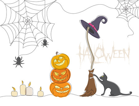 Halloween vector color illustration using minimalist techniqueのイラスト素材