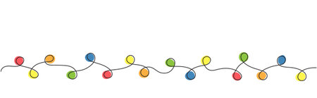 Vector stylized garland of different colors using one line techniqueのイラスト素材