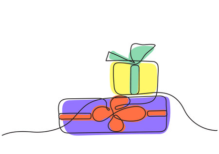 Stylized gift boxes in one line in vector clipartのイラスト素材