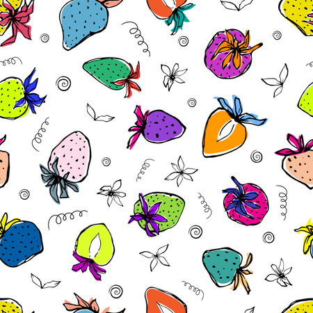Vector seamless pattern with colorful stylized strawberriesのイラスト素材