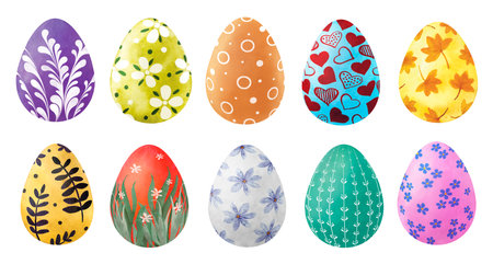 Clip art of colorful Easter eggs painted with patternsの写真素材