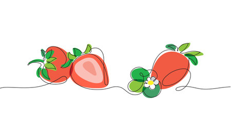 Isolated color vector illustration with strawberry and leaves in minimalist styleのイラスト素材