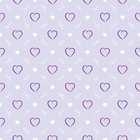 Lilac seamless pattern with hearts and abstract elements in vectorのイラスト素材