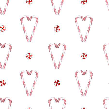 Endless pattern with pink and red Christmas candiesの写真素材