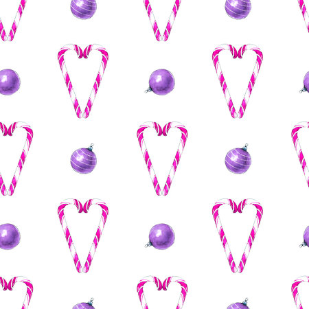 Endless Christmas canvas with heart-shaped lollipops and Christmas tree decorationsの写真素材