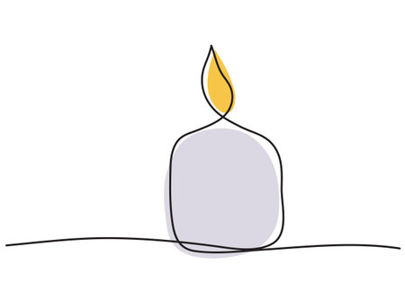 Colored vector illustration of a candle doodle using a minimalist single-line techniqueのイラスト素材