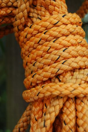 close-up of a knot in a rope seen in the harbour of Arisaig, Scotlandの写真素材