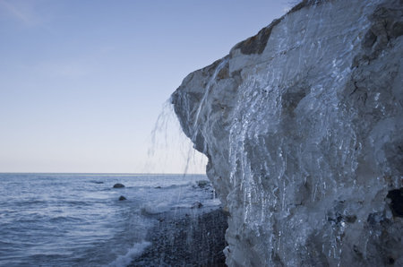 frozen runlet on the chalk cliffs of Rügenの写真素材