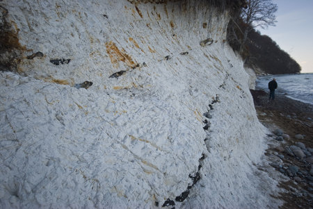 chalk cliffs in northern germany on a winter day