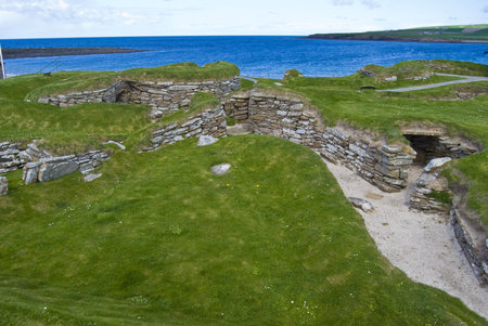 stone age village Skara Brae on Orkney, Scotlandの写真素材