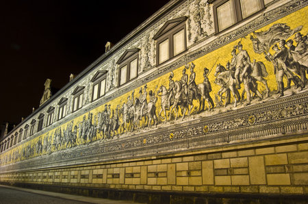 famous Fürstenzug of the princes of Saxony in Dresdenの写真素材