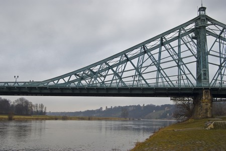 bridge called Blaues Wunder or Blue Wonder in Dresdenの写真素材