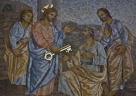 mosaic of Saint Peter receiving the key from Jesusの写真素材