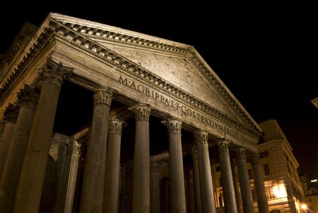 famous roman temple the Pantheon in Rome at nightの写真素材