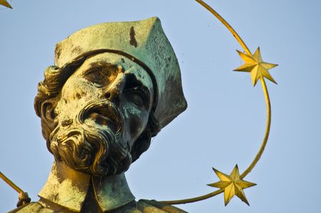 detail of a statue on the Charles bridge in Pragueの写真素材