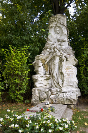 marble tombstone of Johann Strauss in Viennaの写真素材