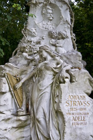 marble tombstone of Johann Strauss in Viennaの写真素材