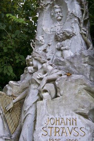 marble tombstone of Johann Strauss in Viennaの写真素材