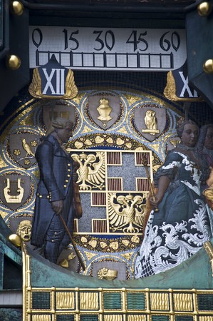 detail of the famous Jugendstil Ankeruhr in Viennaの写真素材