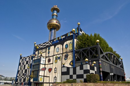 detail of the colorful community heating plant designed by Hundertwasser in Viennaのeditorial素材