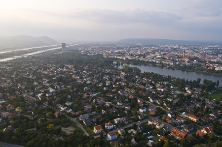 beautiful view of Vienna and the Donau from aboveの写真素材