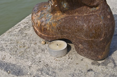 shoes symbolizing the massacre of people shot at the Danube in Budapestのeditorial素材