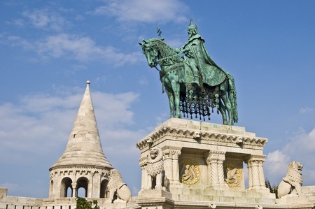 detail of the famous fisherman's bastion in Budapestの写真素材