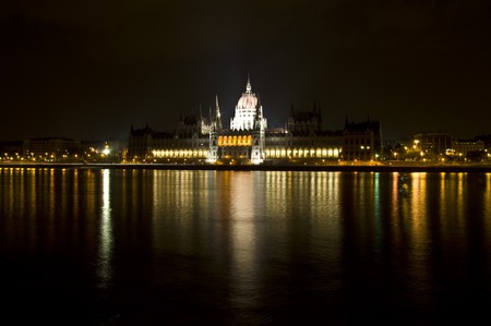 view of the huge hungarian parliament in Budapestの写真素材