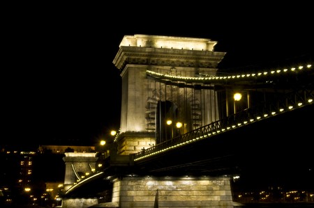 view of the famous chain bridge in Budapestの写真素材
