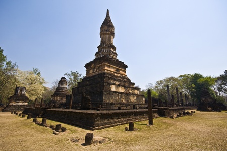 part of the ruin of Wat Chedi Chet Thaeo in Si Satchanalaiの写真素材