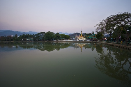 part of the temple area at the lake in Mae Hong Sonの写真素材
