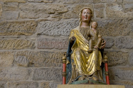 old sitting statue of Mary and childのeditorial素材