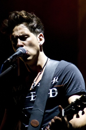 HALLE, GERMANY - AUGUST 27: Guitarist Eugen Flittner of the Band The Black Pony performs at the 75th Laternenfest on August 27, 2011 in Halle, Germany.のeditorial素材
