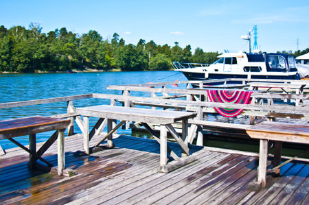 wooden carpet washing station at the sea in Helsinkiのeditorial素材
