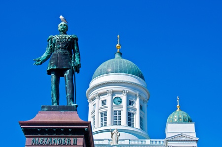 view of the senate square with the cathedral in Helsinkiの写真素材
