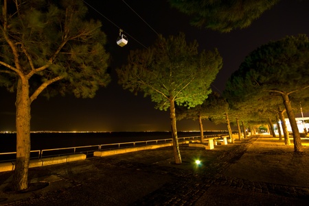cable car above the Tejo at the Expo park in Lisbonの写真素材
