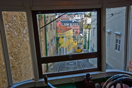 one of the old trams in the streets of Lisbonのeditorial素材