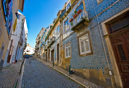 old houses in the narrow streets of Lisbonの写真素材