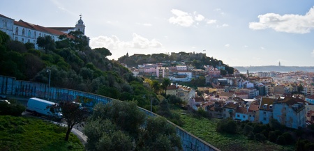 aerial view over the city of Lisbon, Portugalのeditorial素材