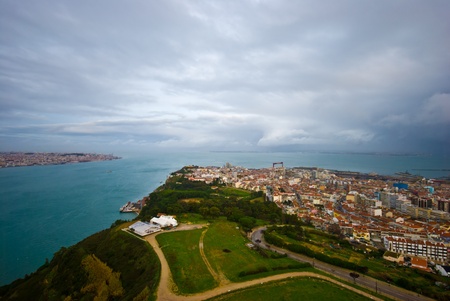 aerial view over the city of Lisbon, Portugalの写真素材