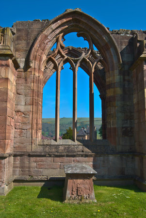 part of the ruins of Melrose Abbey in scotlandの写真素材