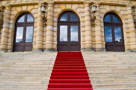 red carpet leading up the stairsの写真素材