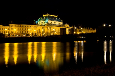 illuminated national theater in Prague at nightのeditorial素材