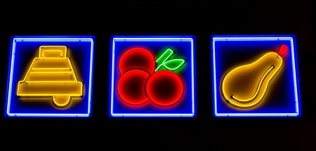 illuminated icons symbolizing slot machine optionsの写真素材