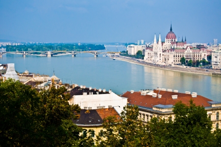 view of the cityscape of Budapest with the danubeの写真素材